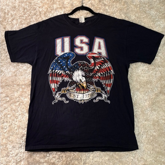 Vtg Men’s Fruit Of The Loom USA EST 1776 Eagle Graphic Crew Neck TShirt Size L - Picture 1 of 10